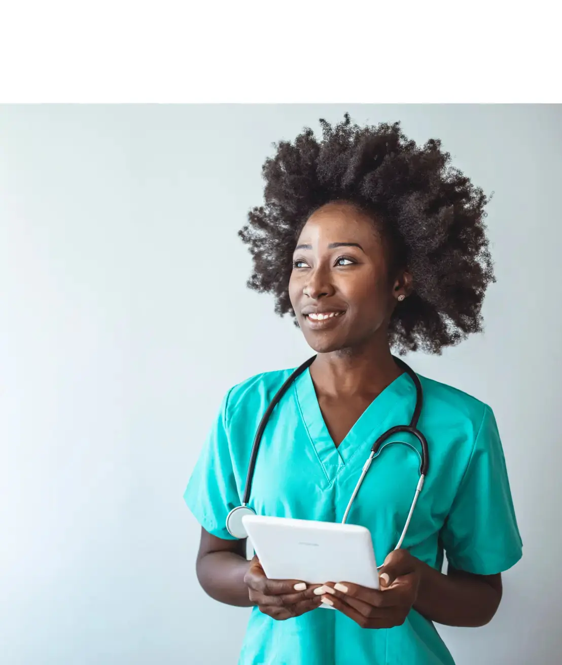 Doctor with tablet and stethoscope.